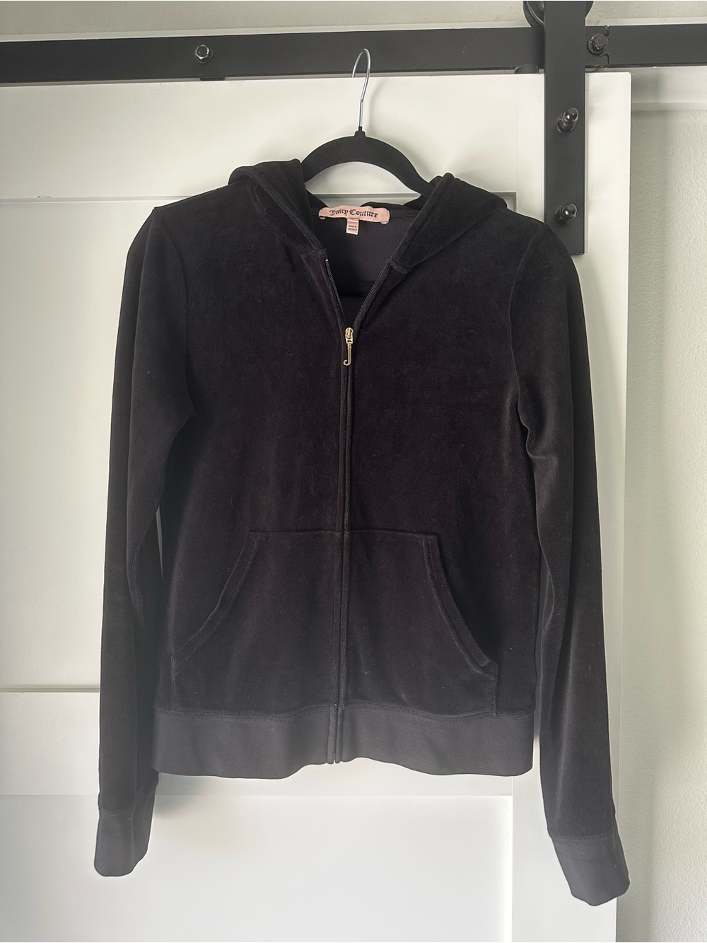 Vintage Juicy Couture Black Velour Zip Up Hoodie Made in America Size Large